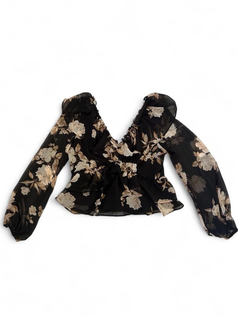Parker Brown Floral Ruffle V-Neck Blouse